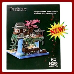 Yushin Cherry Blossom Tree Sakura House Waterfall 3320Pc Building Set 16260 New